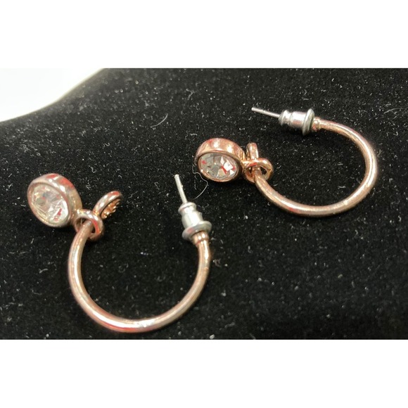 Gold Tone Hoop Earrings with Clear Crystal Accents Womens Jewelry - Picture 1 of 2